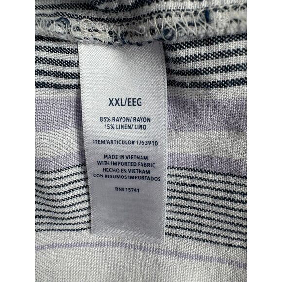 Splendid Striped Linen Blend Popover Top XXL 2XL Lagenlook Coastal White Grey - Picture 7 of 9